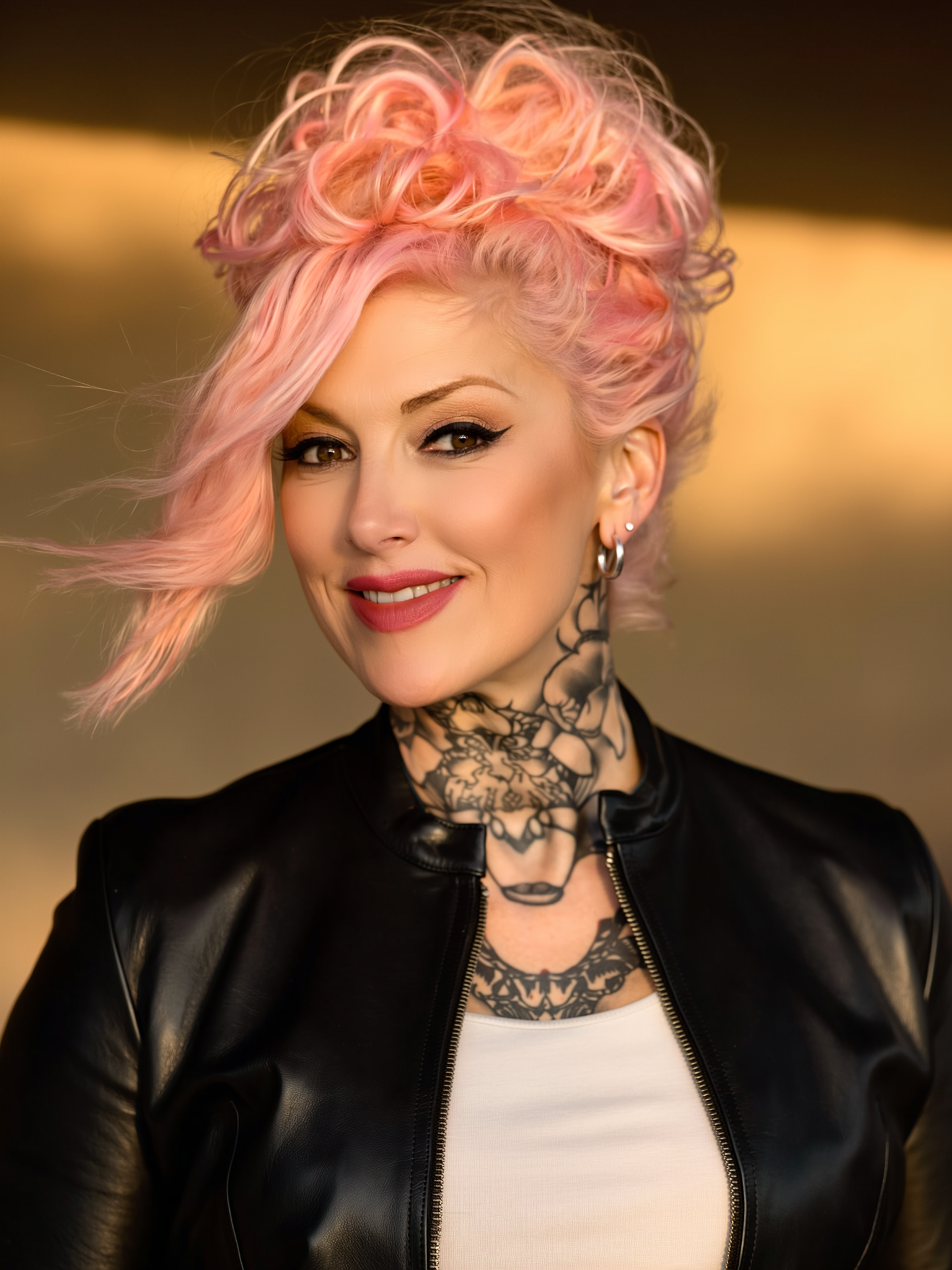 Call me Kirsche - Rosa Haare, Tattoos, Lederjacke